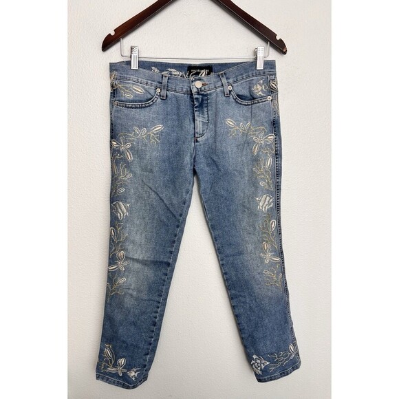 VTG RoccoBarocco Jeans Women’s Size 27 Floral Fish Embroidered Straight Leg - Picture 1 of 11